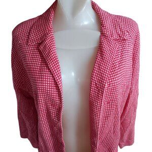 Vintage Women's Medium Open Blazer 1970's Red White Houndstooth shabby Granny